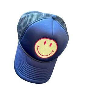 Yellow The Label Smiley Hat Navy Blue NWOT O/S Adjustable